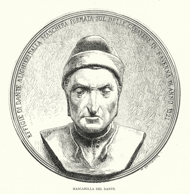 Dödsmask av Dante Alighieri, medeltida italiensk poet (foto) av European School