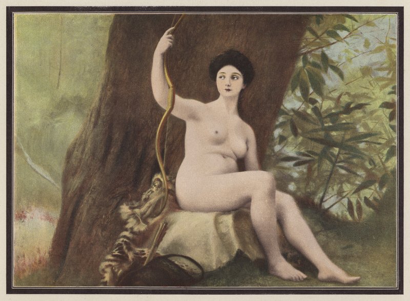 Jägaren Diana från romersk mytologi (färg litho) av European School