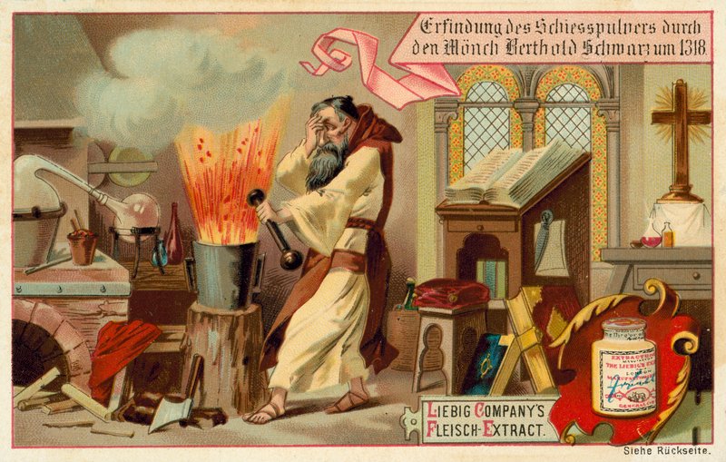 Upptäckt av krut av munken Berthold Schwarz av European School