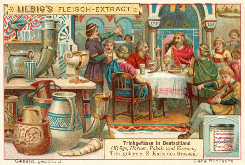 Dricksession i Tyskland vid Karl den Stores tid (chromolitho) av European School