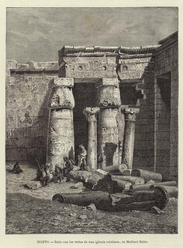 Egypten - Innergård med resterna av en kristen kyrka i Medinet Habu av European School