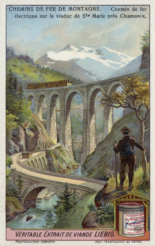 Elektrisk järnväg på Viaduc Ste Marie, nära Chamonix, Frankrike av European School