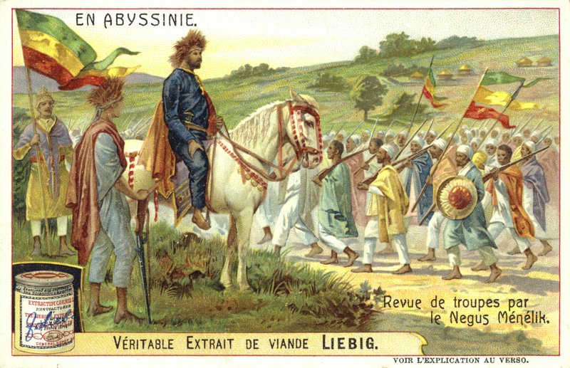 Kejsar Menelik II av Etiopien granskar trupperna av European School