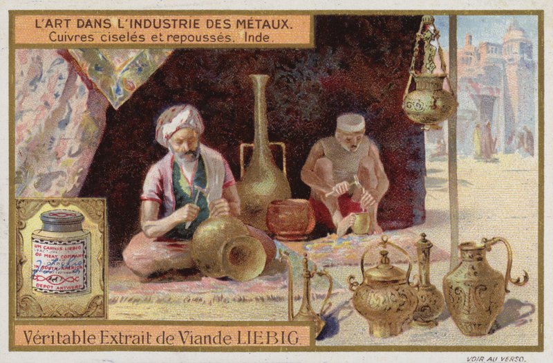 Graverad och bearbetad koppar, Indien (chromolitho) av European School