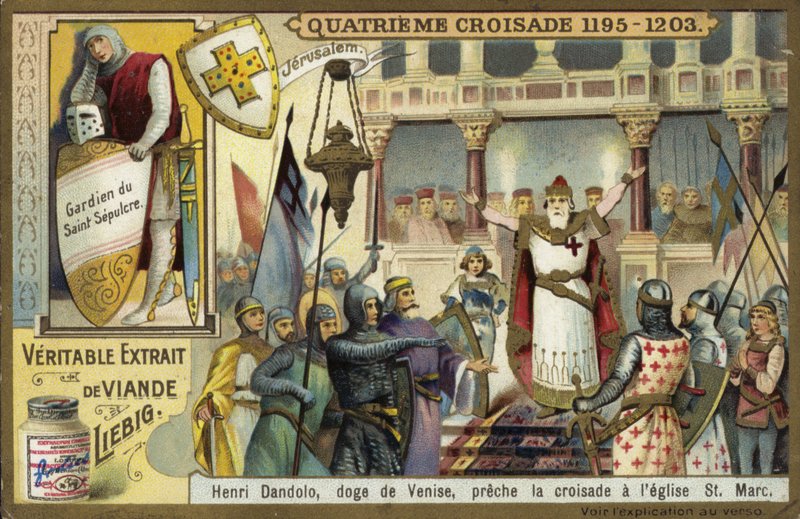 Enrico Dandolo, doge av Venedig, predikar det fjärde korståget i Markuskyrkan, Venedig av European School