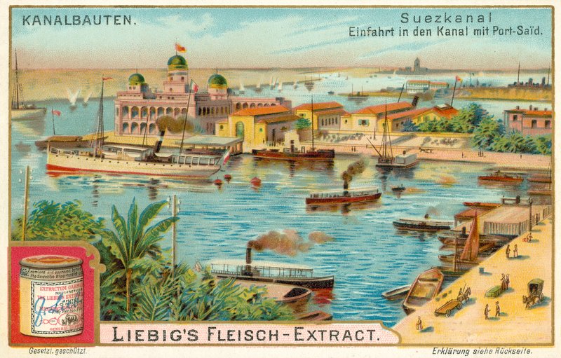 Ingång till Suezkanalen, Port Said, Egypten (chromolitho) av European School