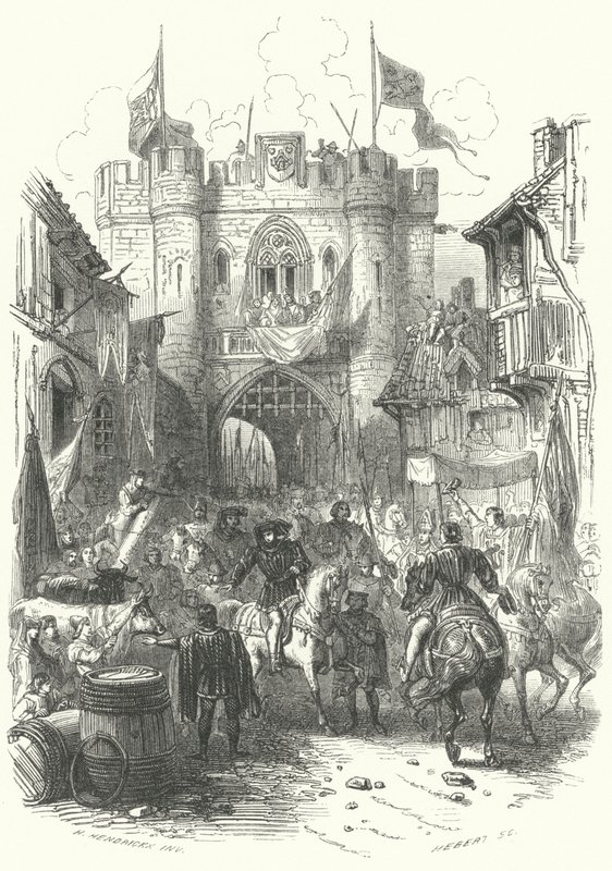 Filip den djärve, hertig av Bourgogne, intåg i Antwerpen (gravyr) av European School
