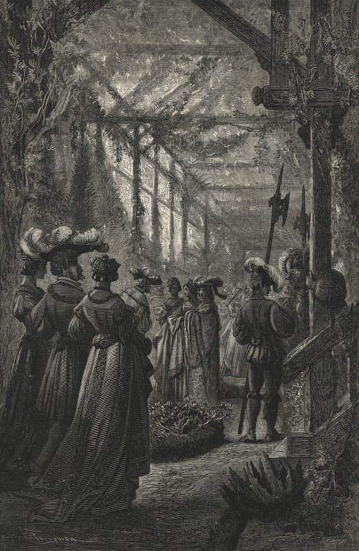 Fest i ett växthus, efter en gravering från 1400-talet (gravyr) av European School