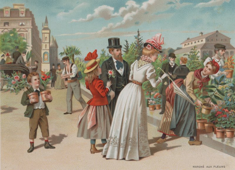 Blomstermarknad (chromolitho) av European School