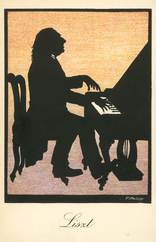 Franz Liszt, ungersk pianist och kompositör (färglitografi) av European School