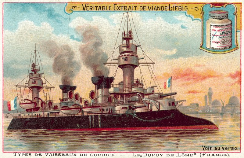 Fransk pansarkryssare Dupuy de Lome (chromolitho) av European School
