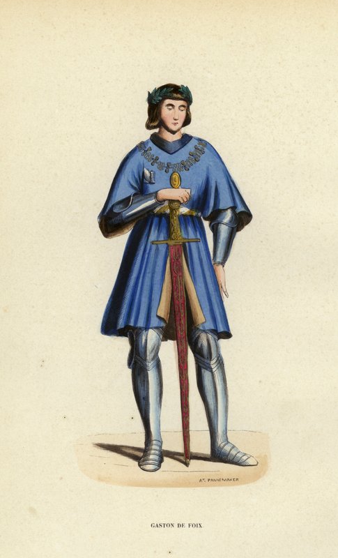Gaston De Foix (färgad gravyr) av European School