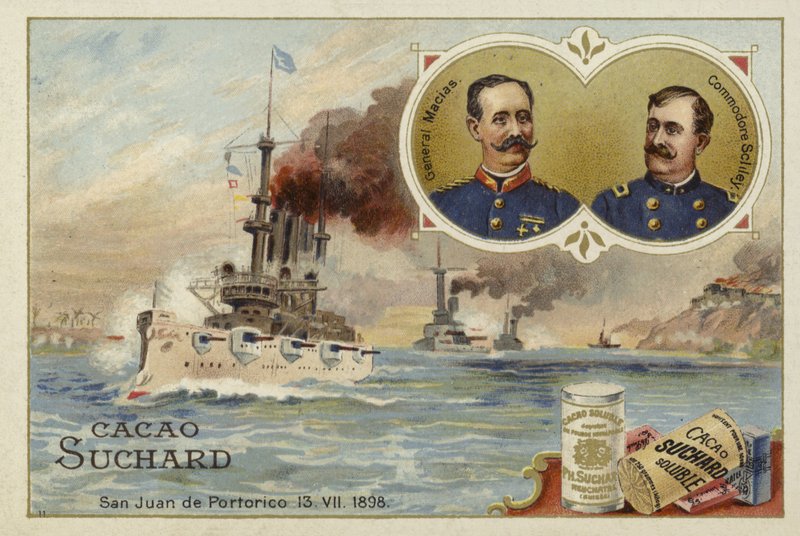 General Manuel Macias och Commodore Winfield Scott Schley, San Juan de Puerto Rico, spansk-amerikanska kriget, 13 juli 1898 av European School