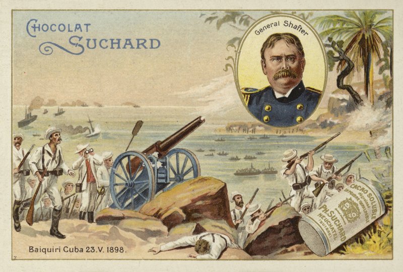 General William Shafter och amerikanska trupper landar vid Daiquiri, Kuba, spansk-amerikanska kriget, 23 maj 1898 av European School