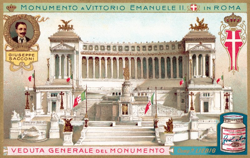 Översiktsbild av monumentet över kung Victor Emmanuel II i Rom (kromolitho) av European School
