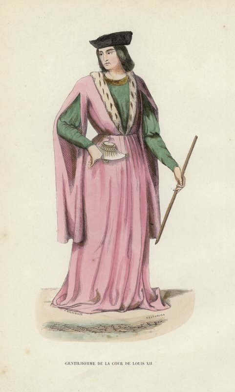 Gentleman of the Court of Louis XII (färgad gravyr) av European School