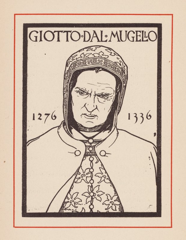 Giotto, italiensk medeltidskonstnär (litografi) av European School