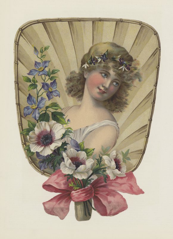 Flicka med blommor (färg litho) av European School