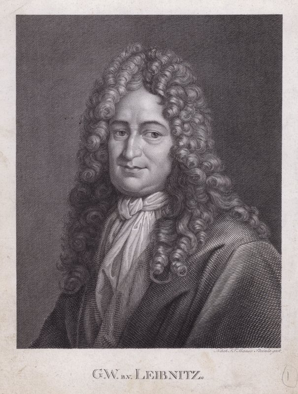 Gottfried Wilhelm Leibniz, tysk filosof, matematiker och polymat (gravyr) av European School