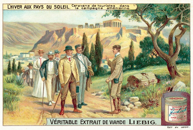 Grupp av turister på den atenska landsbygden (chromolitho) av European School