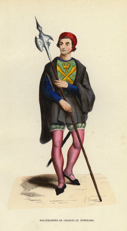 Charles Le Temeraires Halberdier (färgad gravyr) av European School