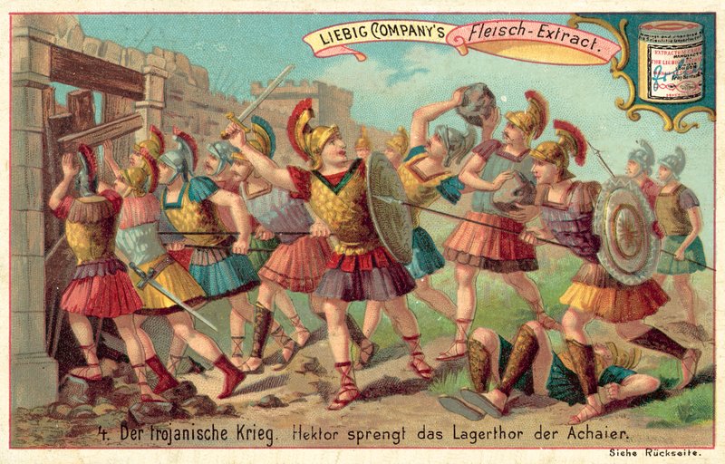 Hector bryter in porten till det grekiska lägret (chromolitho) av European School