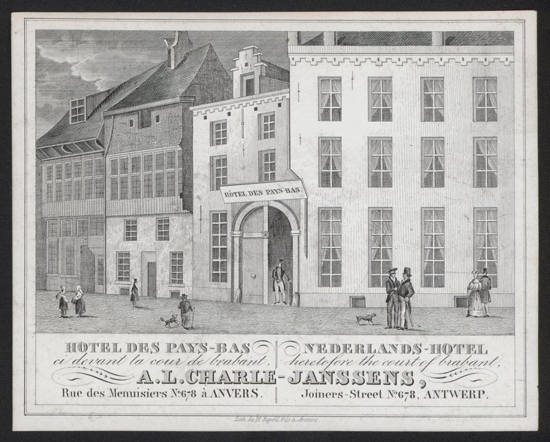Hotel Des Pays Bas, Nederlands Hotel, A L Charle-Janssens, Antwerpen, Antwerpen (gravyr) av European School
