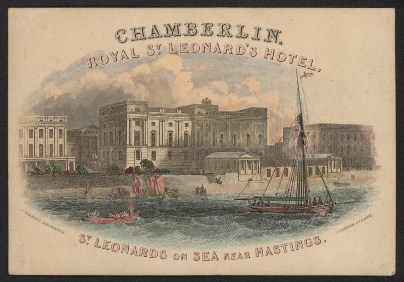 Hotel Trade Card (färgad gravyr) av European School