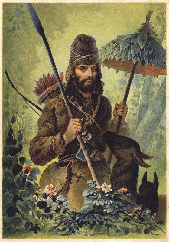 Illustration till Robinson Crusoe (färglitografi) av European School