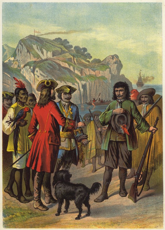 Illustration till Robinson Crusoe (färglitografi) av European School