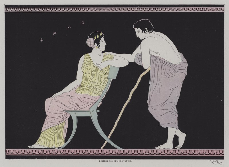 Illustration från antik grekisk keramik (färg litho) av European School