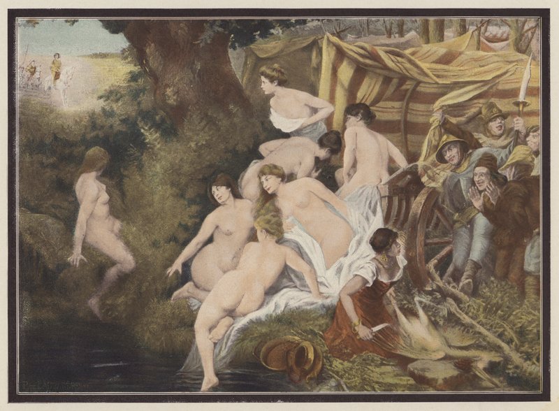 I jungfruns land (färg litho) av European School