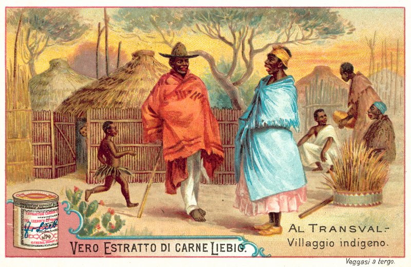 Ursprungsby i Transvaal (chromolitho) av European School