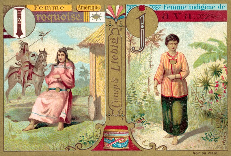 Iroquois och javanesiska kvinnor (chromolitho) av European School