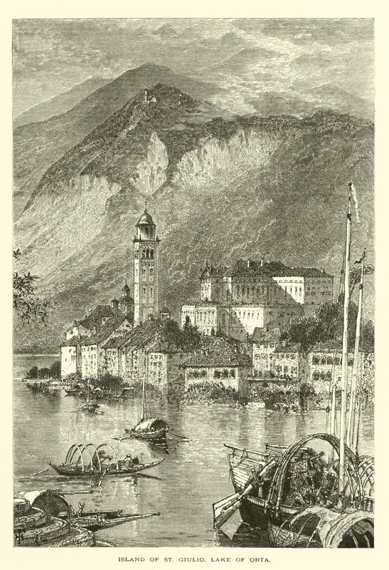 Ön St Giulio, sjön Orta (gravyr) av European School