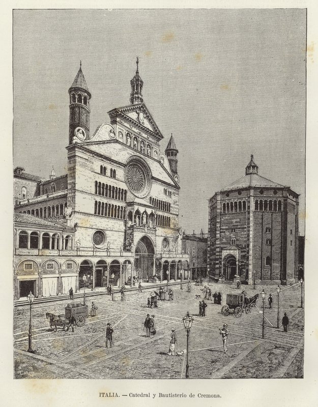 Italien - Cremona katedral och dopkapellet av European School