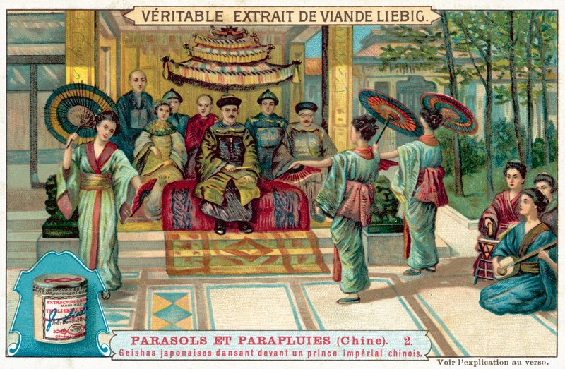 Japanska geishor som dansar för en kinesisk prins (chromolitho) av European School