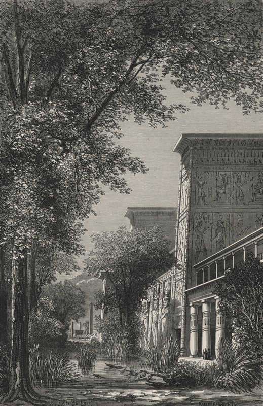 Trädgården av ett egyptiskt tempel (gravyr) av European School