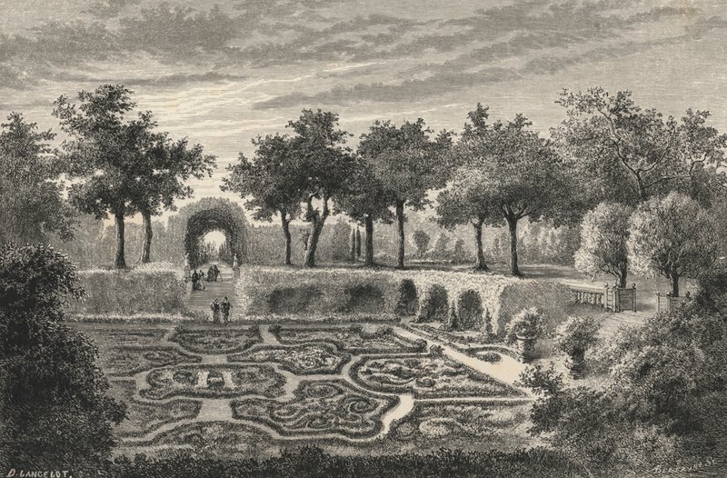 Broderade trädgårdar av Tuilerierna under Henri IV (gravyr) av European School