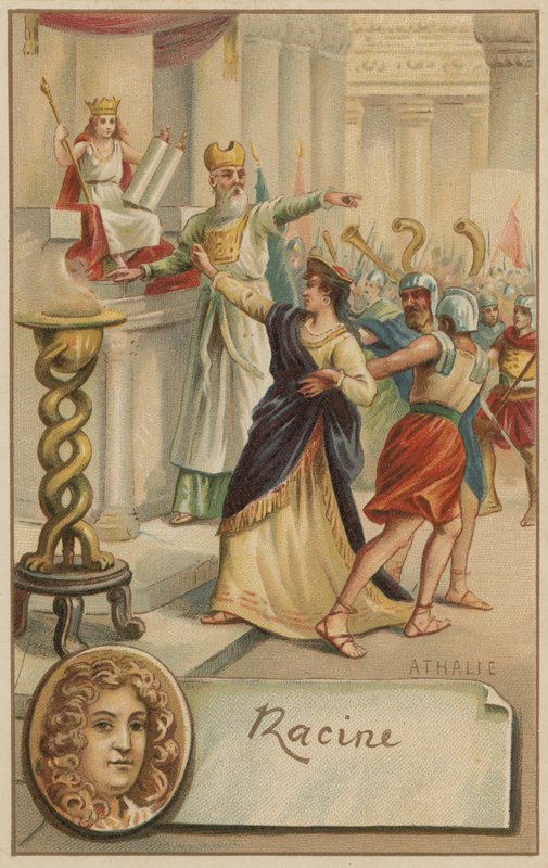 Jean Racine, fransk dramatiker, och en scen ur hans pjäs Athalie (1691) av European School