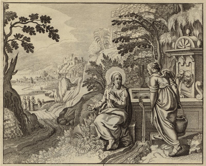 Jesus Kristus och kvinnan i Samarien (gravyr) av European School