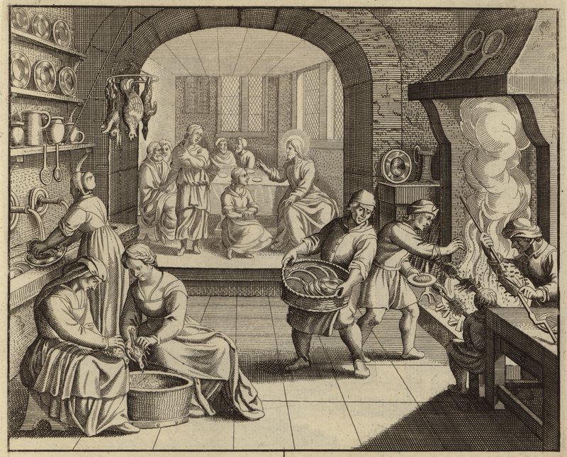 Jesus Kristus hemma hos Marta och Maria (gravyr) av European School