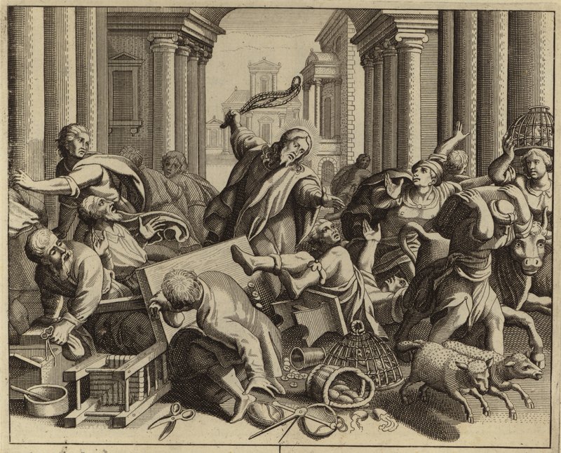 Jesus Kristus driver växlarna från templet (gravyr) av European School