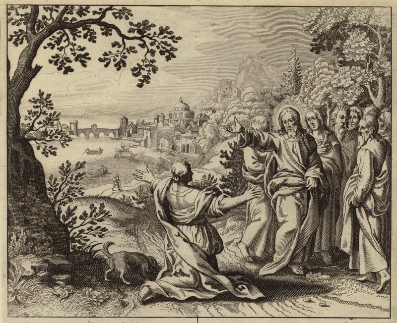 Jesus Kristus helar dottern till en kvinna från Kanaan (gravyr) av European School