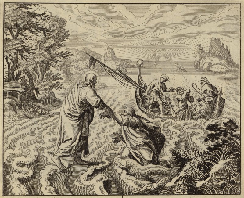 Jesus Kristus går på Galileiska sjön (gravyr) av European School