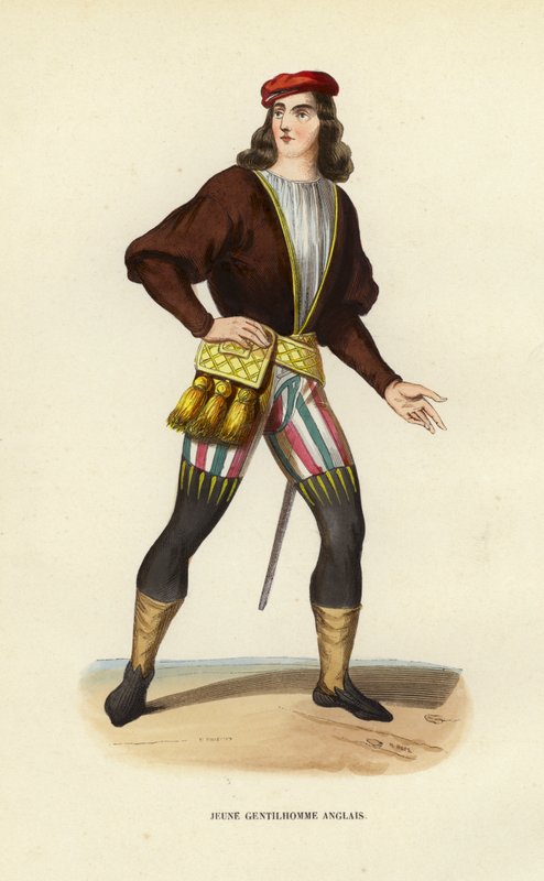 Ung engelsk gentleman (färgad gravyr) av European School