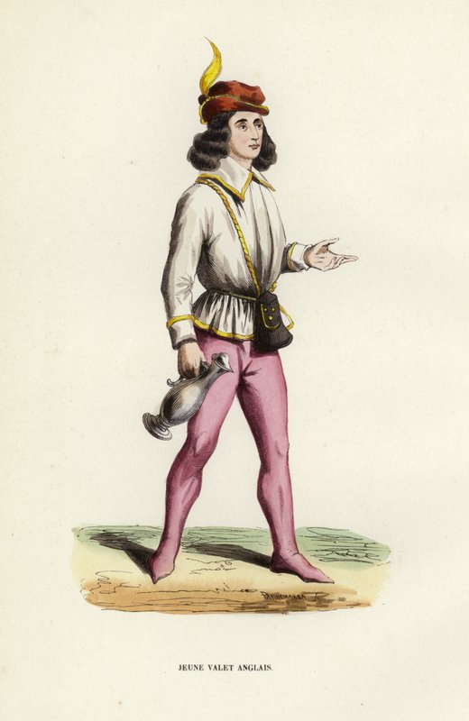 Young English Valet (färgad gravyr) av European School