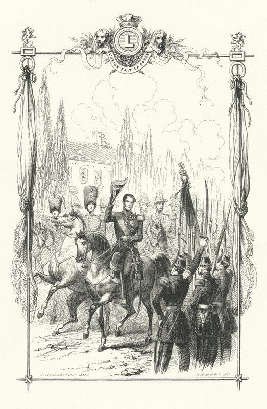 Kung Leopold I, hertigen av Brabant och greven av Flandern granskar en militärparad, Belgien av European School