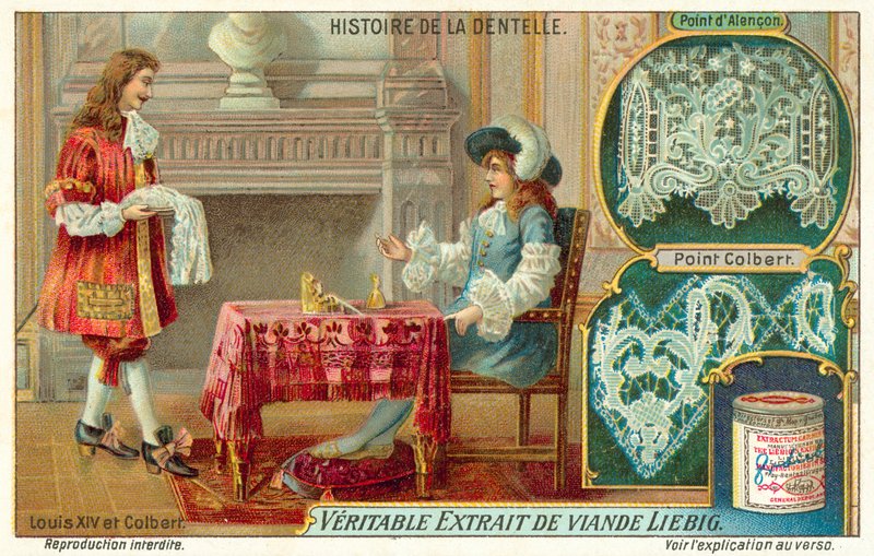 Kung Ludvig XIV av Frankrike och Jean-Baptiste Colbert (chromolitho) av European School