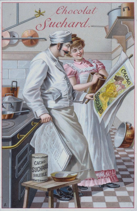 Köksscen, reklam för Suchard kakao (chromolitho) av European School